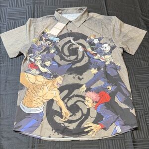 Loungefly Jujutsu Kaisen Anime Graphic Men's Collared Shirt- Large